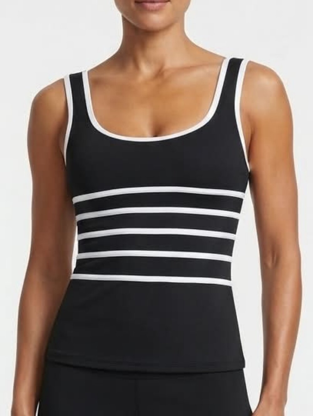 Gabar Black Tankini Top with White Striped Accents Size 10
